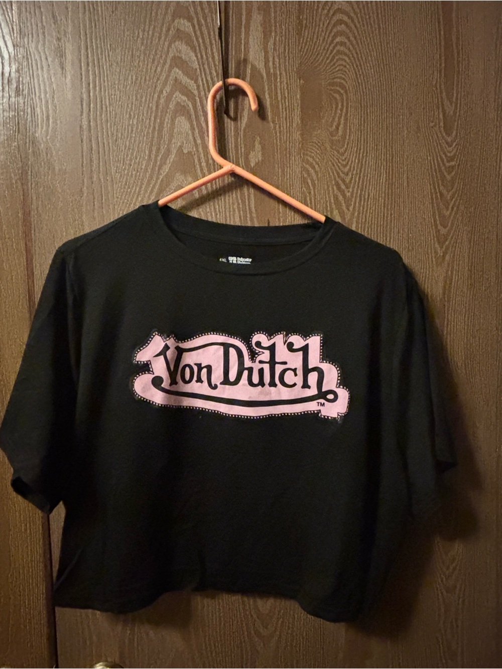 Von Dutch Black Crop Tee with Pink Logo